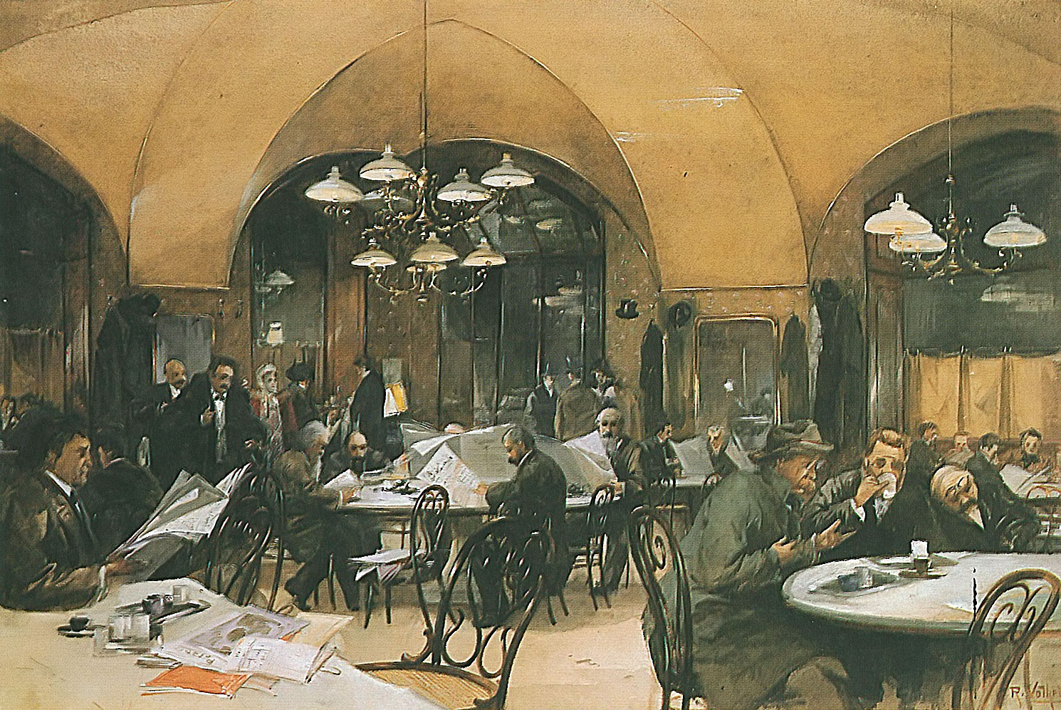 Café Griensteidl 1896 - Gemälde von Reinhold Völkel, Foto gemeinfrei